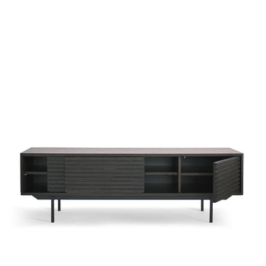 TV Unit – Smoky Oak Veneer Finish, Sliding Drawer Design, Adjustable Shelves – Sense | Njordec