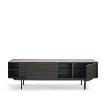 TV Unit – Smoky Oak Veneer Finish, Sliding Drawer Design, Adjustable Shelves – Sense | Njordec