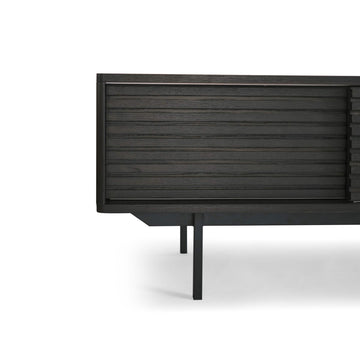 TV Unit – Smoky Oak Veneer Finish, Sliding Drawer Design, Adjustable Shelves – Sense | Njordec