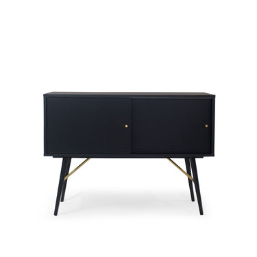Sideboard – Matt Schwarzes Eichenfurnier, Schiebetür-Design, Metallbeine mit Messingdetails – Dawn | Njordec