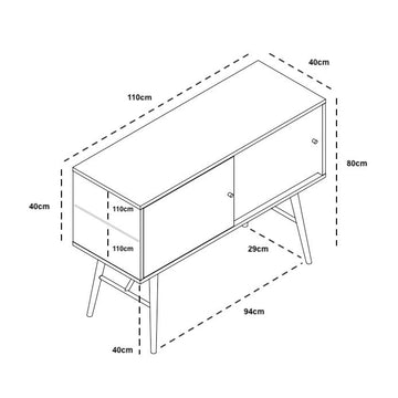 Sideboard – Matt Schwarzes Eichenfurnier, Schiebetür-Design, Metallbeine mit Messingdetails – Dawn | Njordec