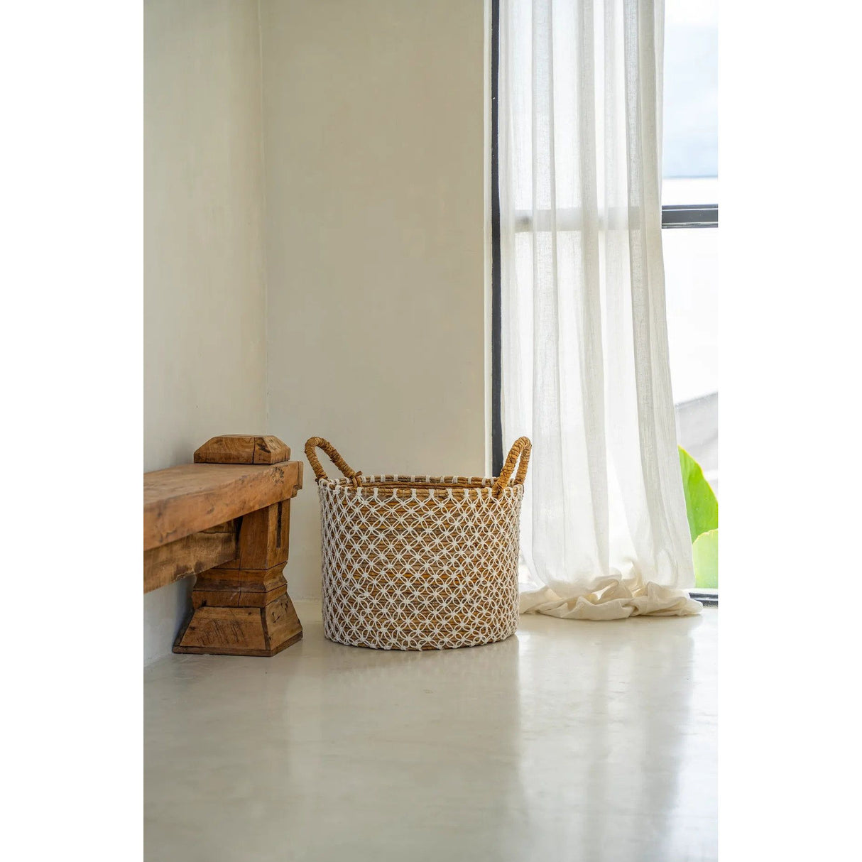Basket - Banana Leaf, Cotton Macrame, Arabian Pattern, S | Bazar Bizar Antwerp