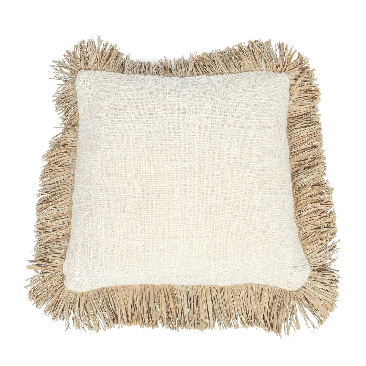 Kissenbezug – Raffia Fransen, Baumwoll Mischung, Boho Stil – Saint Tropez | Bazar Bizar Antwerp