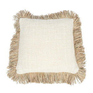 Kissenbezug – Raffia Fransen, Baumwoll Mischung, Boho Stil – Saint Tropez | Bazar Bizar Antwerp