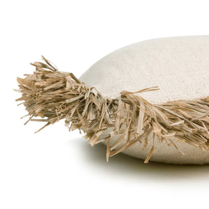 Kissenbezug – Raffia Fransen, Baumwoll Mischung, Boho Stil – Saint Tropez | Bazar Bizar Antwerp