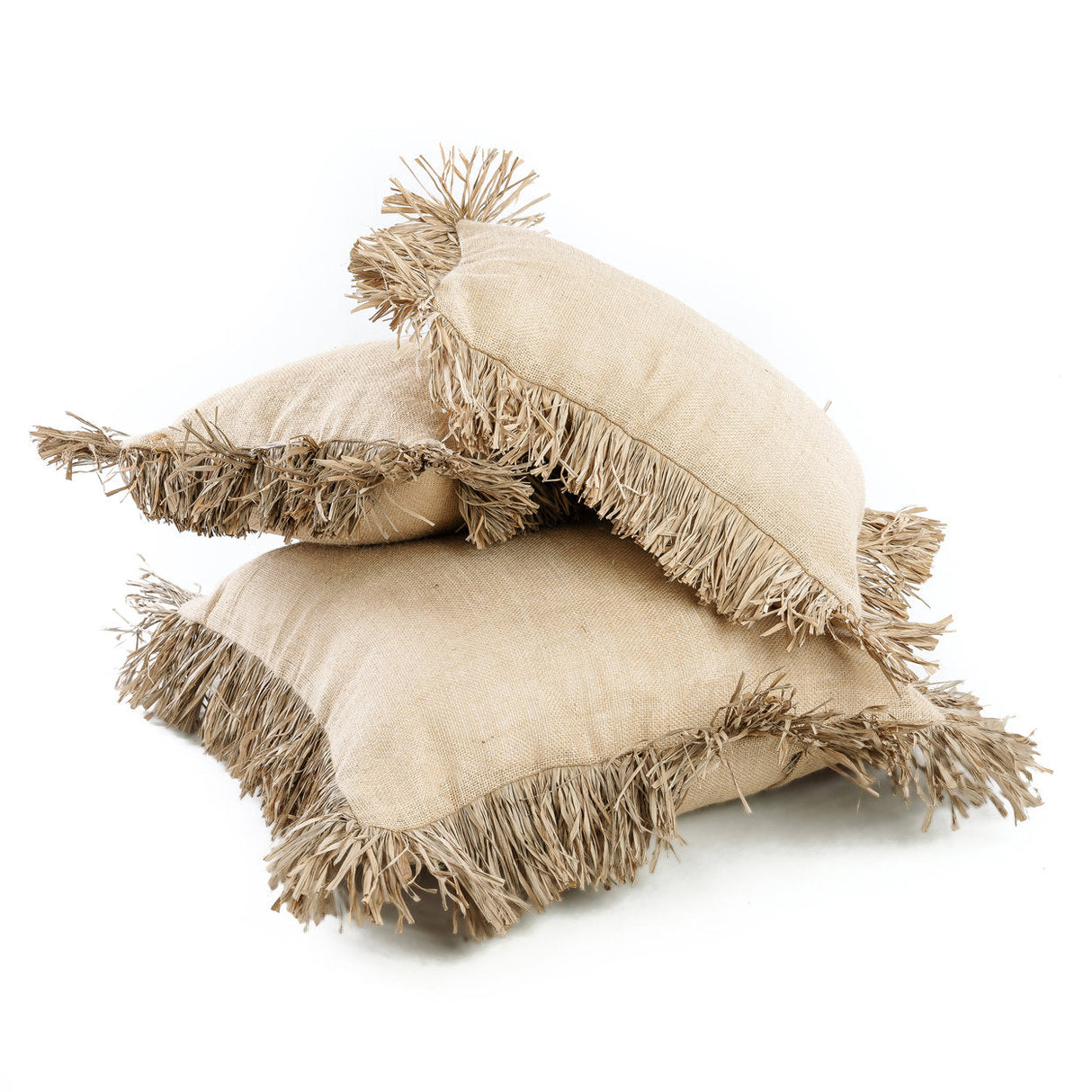 Kissenbezug – Baumwolle Bast, Natur Design, Fransen Detail, 40x40 cm - Bonita | Bazar Bizar Antwerp