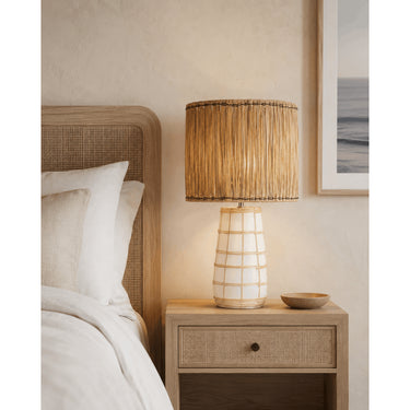 Table lamp – Terracotta base, Rattan lattice, Grass shade – Molokai | Bazar Bizar Antwerp