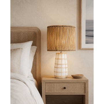 Table lamp – Terracotta base, Rattan lattice, Grass shade – Molokai | Bazar Bizar Antwerp