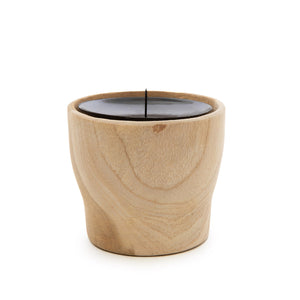 Candle Holder - Teak Wood Design, Metal Accent, Handcrafted Shape, S | Bazar Bizar Antwerp