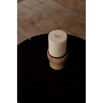 Candle Holder - Teak Wood Design, Metal Accent, Handcrafted Shape, S | Bazar Bizar Antwerp