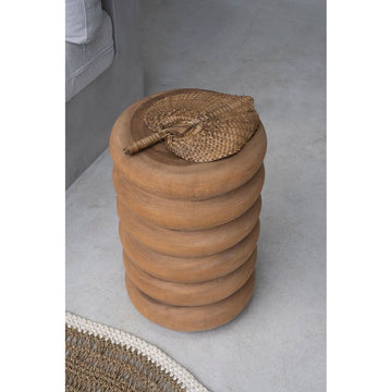 Stool – Suar wood, spiral shape, handcrafted surface – Umiko | Bazar Bizar Antwerp