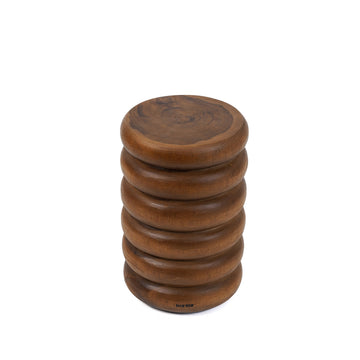 Stool – Suar wood, spiral shape, handcrafted surface – Umiko | Bazar Bizar Antwerp