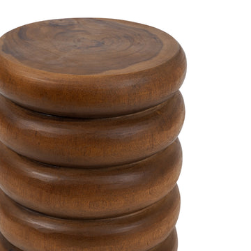 Stool – Suar wood, spiral shape, handcrafted surface – Umiko | Bazar Bizar Antwerp