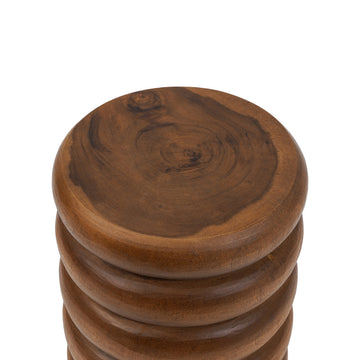 Stool – Suar wood, spiral shape, handcrafted surface – Umiko | Bazar Bizar Antwerp