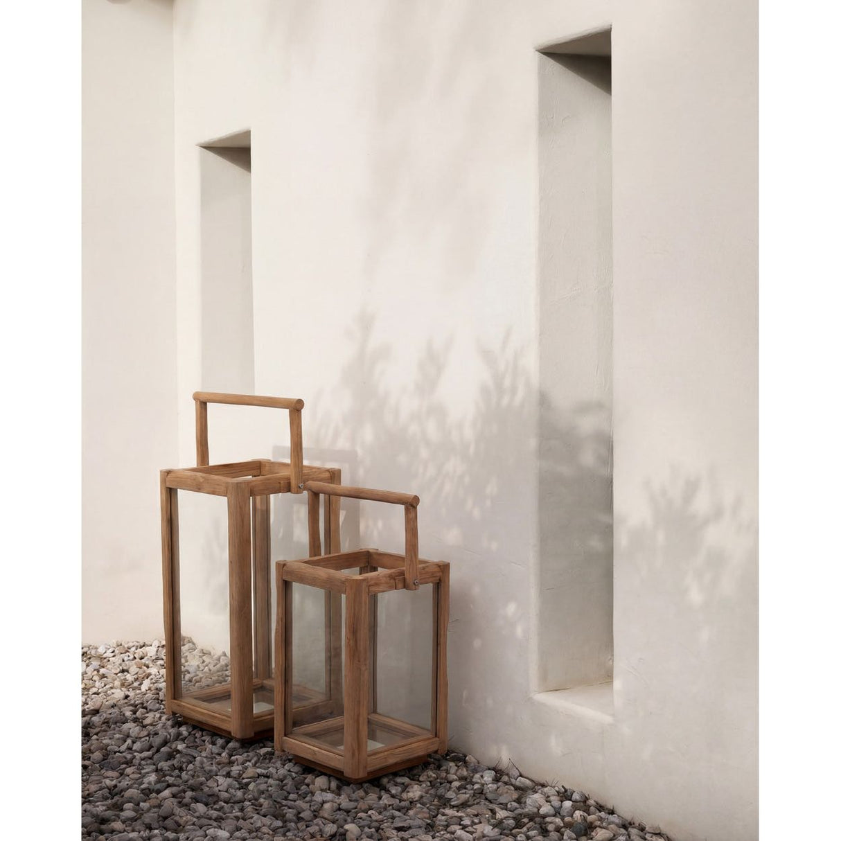 Laterne – Recyceltes Teakholz Material, Rechteckiges Design, Tragegriff Design, S – Nusa Penida | Bazar Bizar Antwerp