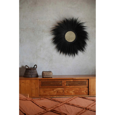 Wall Mirror – Hand-Woven Rayung Grass Frame, Boho Statement Design, Natural Textured Surface, L – Simba | Bazar Bizar Antwerp