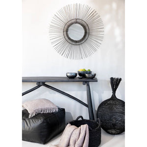 Spiegel – Rattan, Tropisches Design, Schwarzer Rahmen, L - Tropical | Bazar Bizar Antwerp