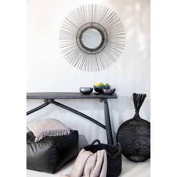 Wall Mirror – Hand-woven Rattan Frame, Tropical Island Design, Rustic Natural Elegance, L – Tropical | Bazar Bizar Antwerp
