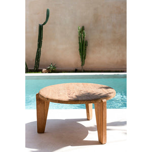 Couchtisch – Recyceltes Teakholz, Dreibein-Design, Natürliche Farbe, L – Wabi Sabi | Bazar Bizar Antwerp