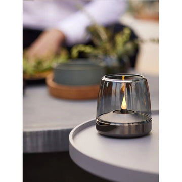 Glass and aluminum candle holder with modern design and LED candle compatibility, Green – Glow 10 | Kooduu
