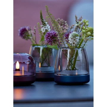 Glass and aluminum candle holder with modern design and LED candle compatibility, Sepia – Glow 10 | Kooduu