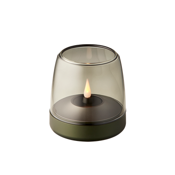 Glass and aluminum candle holder with modern design and LED candle compatibility, Green – Glow 10 | Kooduu