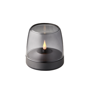 Glass and aluminum candle holder with modern design and LED candle compatibility, Smoke Gray – Glow 10 | Kooduu