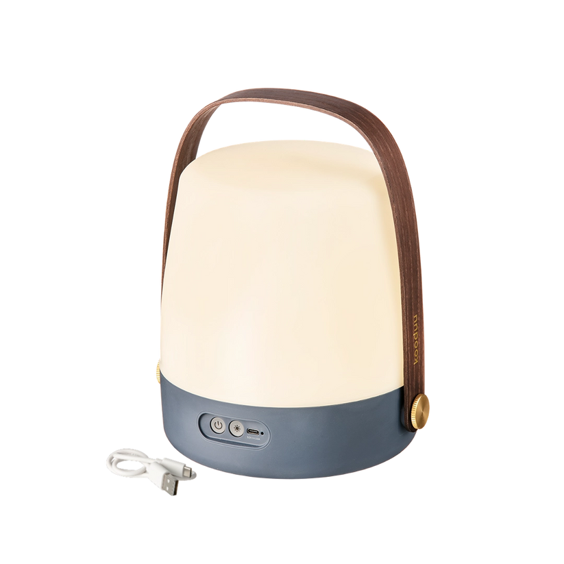 Tischleuchte in Ocean Blue mit dimmbarer warmweißer Beleuchtung, tragbarem Design und Holzgriff – Lite-Up | Kooduu