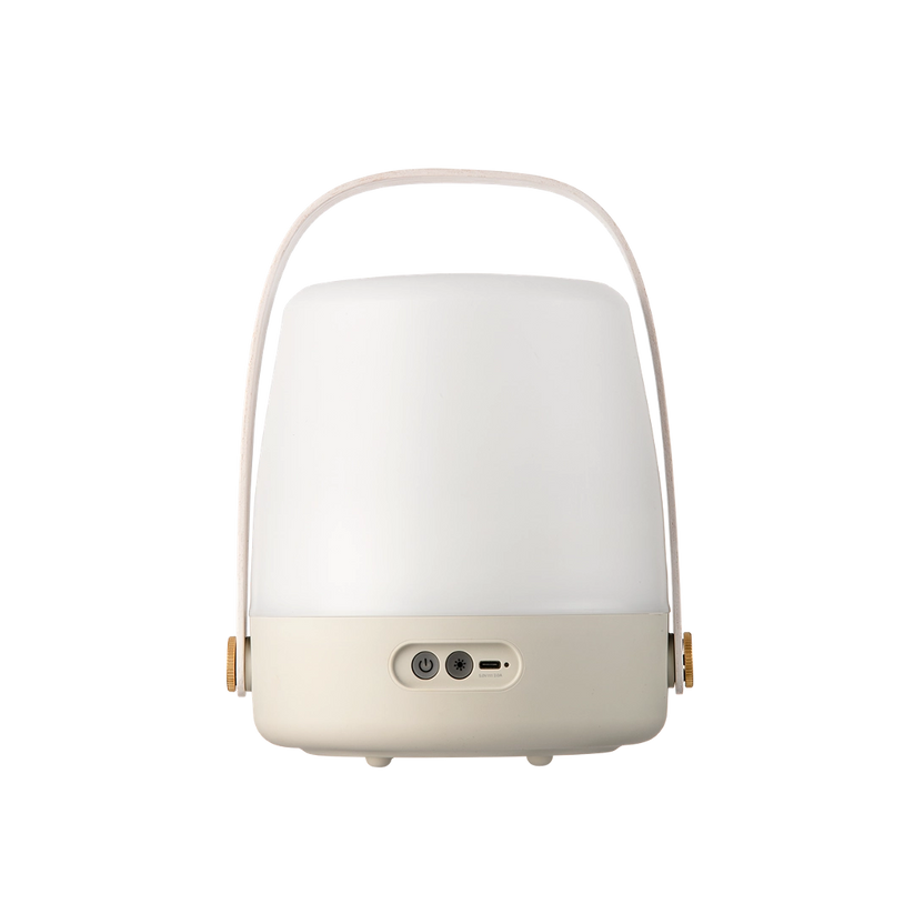 LED lamp in sand with dimmable warm white lighting, portable design and wooden handle – Lite-Up | Kooduu