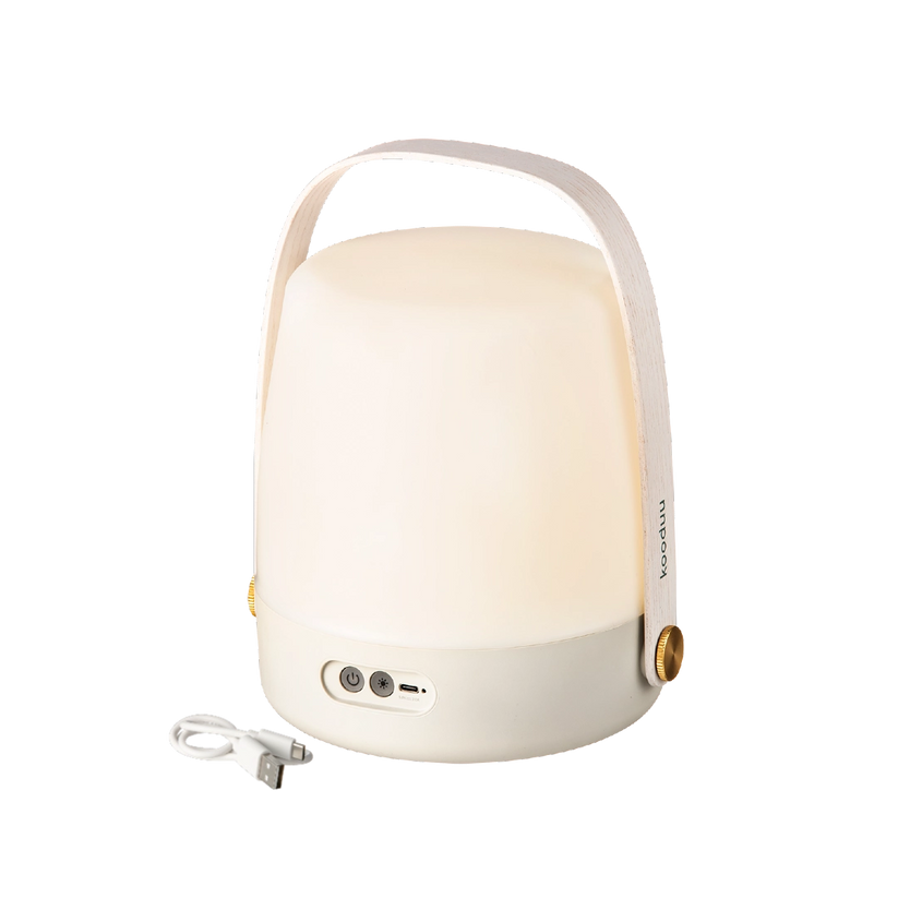 LED lamp in sand with dimmable warm white lighting, portable design and wooden handle – Lite-Up | Kooduu