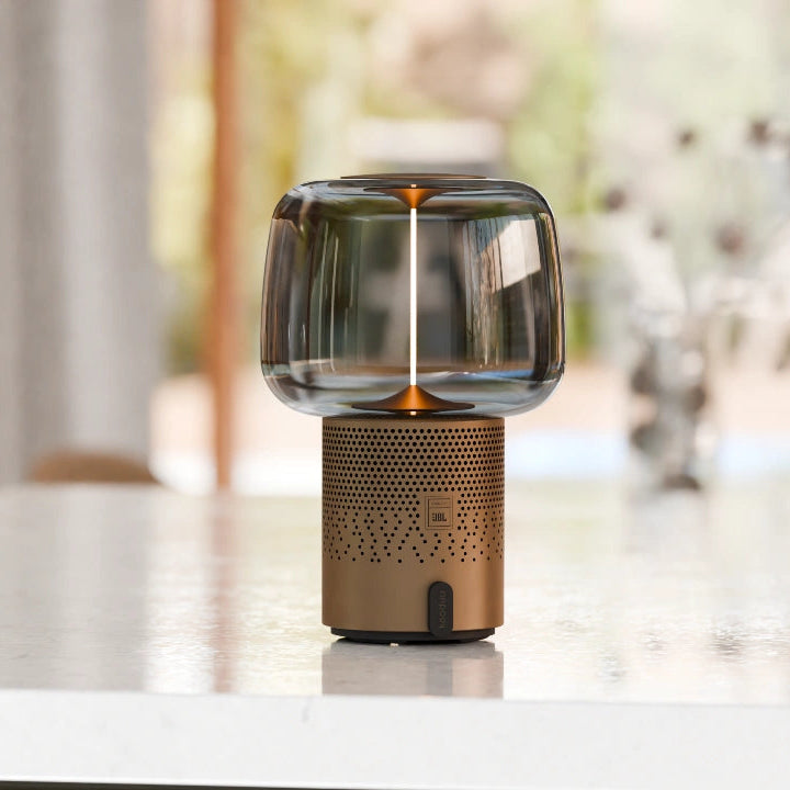 Powder-coated steel speaker light with hand-blown glass shade and filament LED – Serena PLAY | Kooduu