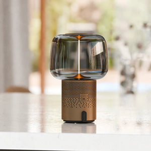 Powder-coated steel speaker light with hand-blown glass shade and filament LED – Serena PLAY | Kooduu