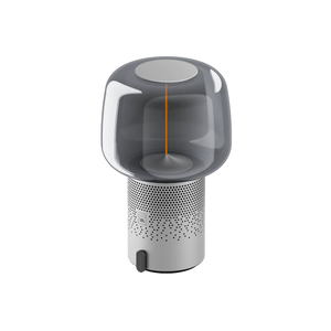 Lautsprecherleuchte aus pulverbeschichtetem Stahl mit handgefertigtem Glasschirm und Filament-LED – Serena PLAY | Kooduu