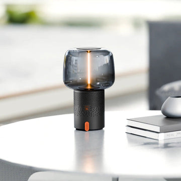 Lautsprecherleuchte aus pulverbeschichtetem Stahl mit Rauchglas-Lampenschirm und Filament-LED – Serena PLAY | Kooduu