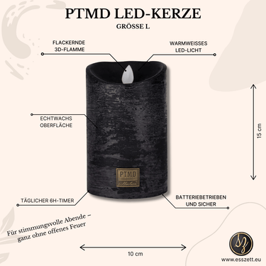 LED - Kerze schwarz rustikal bewegliche Flamme mit 6 - Stunden - Timer – LED | PTMD - Esszett Luxury | Stilvolles Wohnen mit Charakter