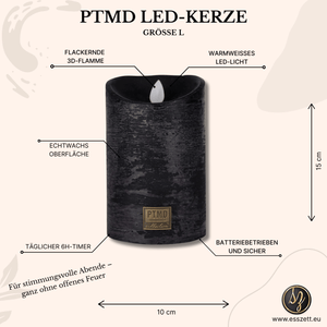 LED - Kerze schwarz rustikal bewegliche Flamme mit 6 - Stunden - Timer – LED | PTMD - Esszett Luxury | Stilvolles Wohnen mit Charakter