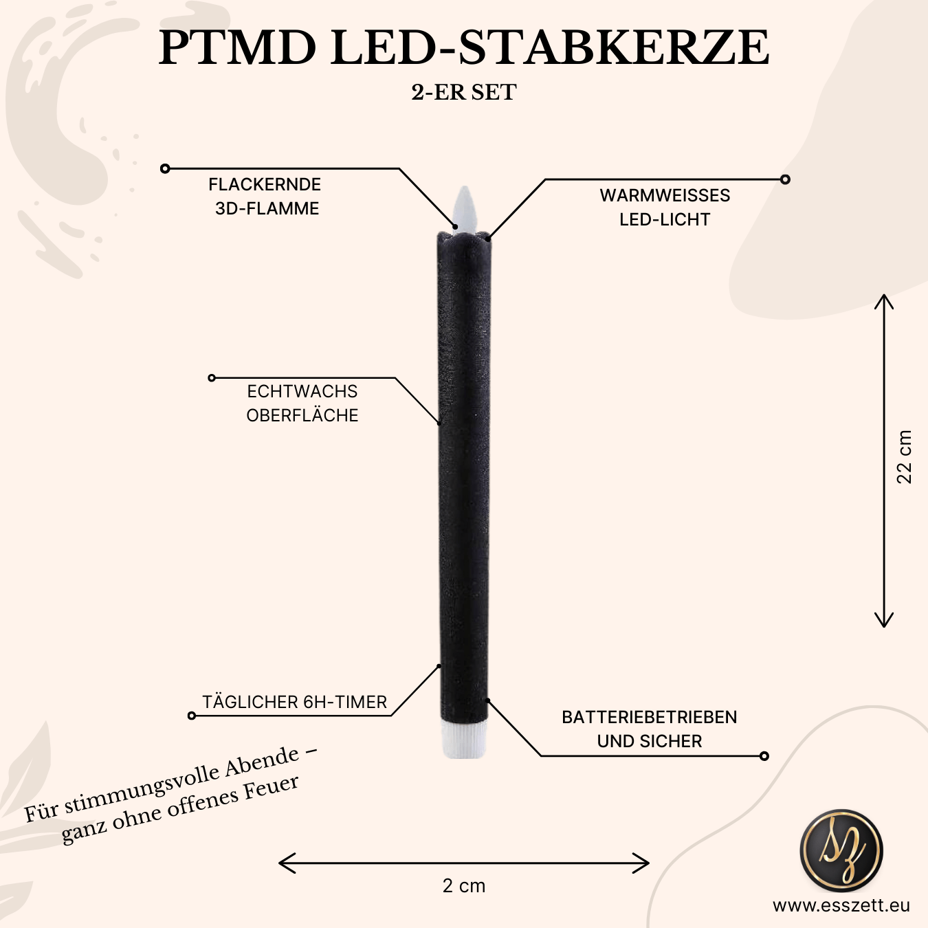LED Kerze Rustikales Schwarz bewegliche Flamme 6 - Stunden - Timer mit Batterien betrieben – LED Dinerkerzen | PTMD - Esszett Luxury | Stilvolles Wohnen mit Charakter