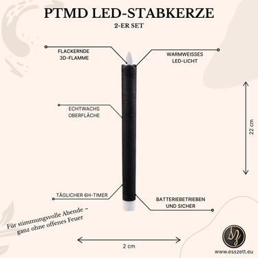 LED Kerze Rustikales Schwarz bewegliche Flamme 6 - Stunden - Timer mit Batterien betrieben – LED Dinerkerzen | PTMD - Esszett Luxury | Stilvolles Wohnen mit Charakter
