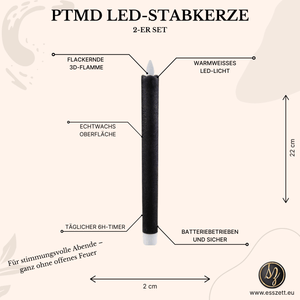 LED Kerze Rustikales Schwarz bewegliche Flamme 6 - Stunden - Timer mit Batterien betrieben – LED Dinerkerzen | PTMD - Esszett Luxury | Stilvolles Wohnen mit Charakter