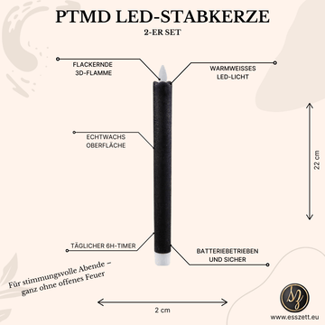 LED Kerze Rustikales Schwarz bewegliche Flamme 6 - Stunden - Timer mit Batterien betrieben – LED Dinerkerzen | PTMD - Esszett Luxury | Stilvolles Wohnen mit Charakter
