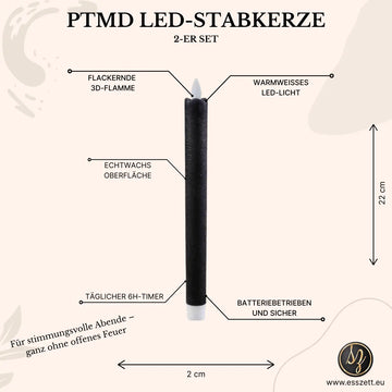 LED-Stabkerzen mit beweglicher Flamme, 15 cm hoch | PTMD