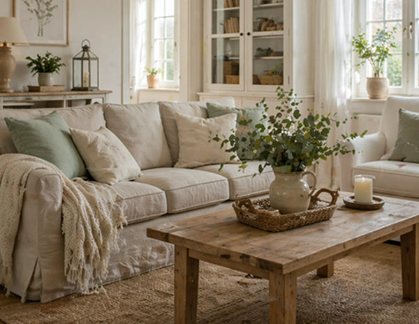 Natürliche Materialien wie Holz und Keramik im Landhausstil – Kunststoff und Hochglanz vermeiden