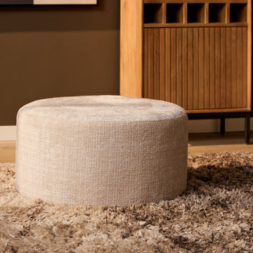 Stool – Fabric Upholstery, Beige Color, Round Shape – Cremona | Starfurn