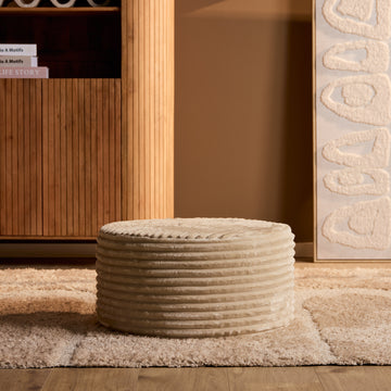 Stool - Round Design, Beige Upholstery, Soft Shape - Tilia | Starfurn