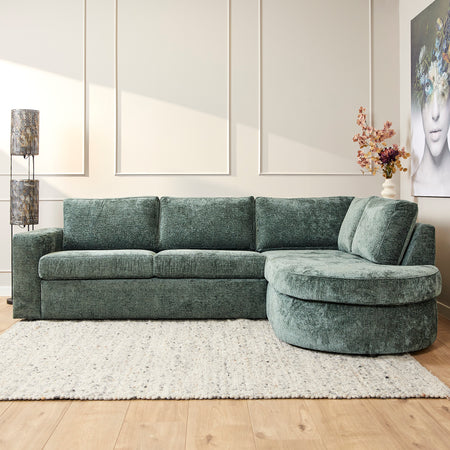 Ecksofa – Weiche Rundformen, Rechte Divan, Grüner Stoff, 84 cm - Alma | Starfurn image