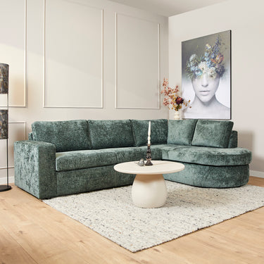 Ecksofa – Weiche Rundformen, Rechte Divan, Grüner Stoff, 84 cm - Alma | Starfurn