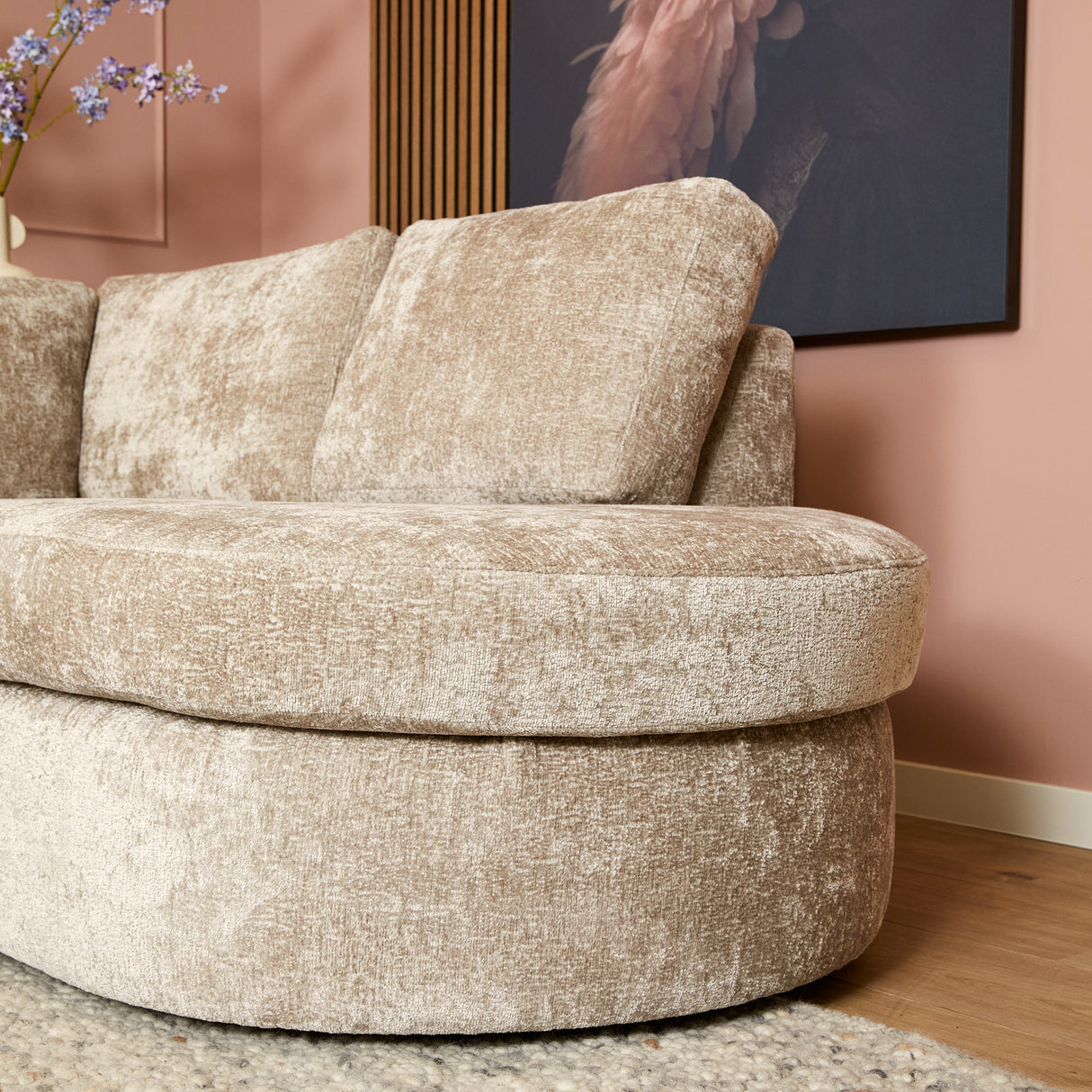 Corner sofa - 2.5-seater, Rounded Divan, Trenza Fabric – Alma | Starfurn