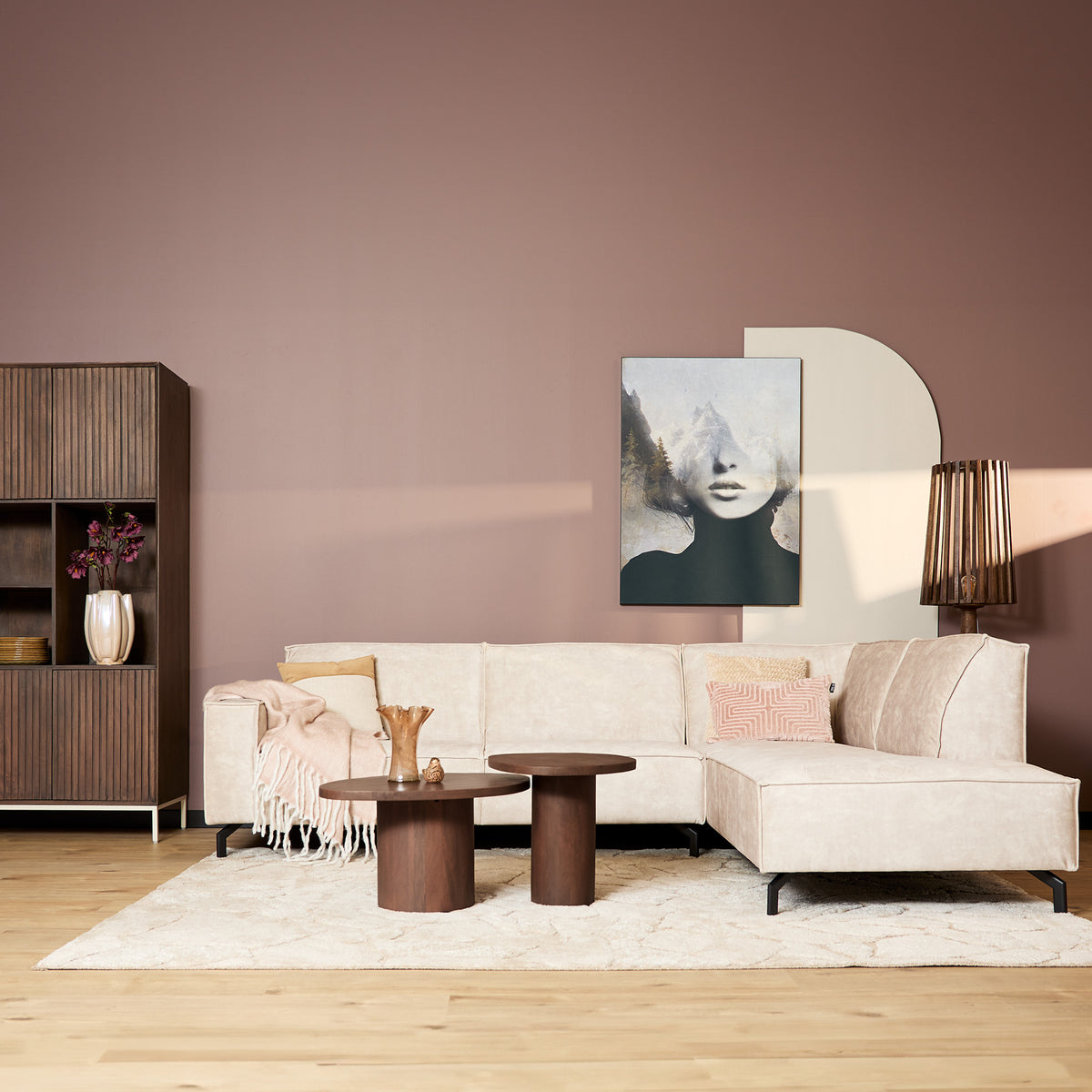 Ecksofa – Velvet Bezug, Beige Farbe, Rechts Divan - Floris | Starfurn