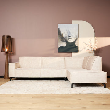 Ecksofa – Velvet Bezug, Beige Farbe, Rechts Divan - Floris | Starfurn