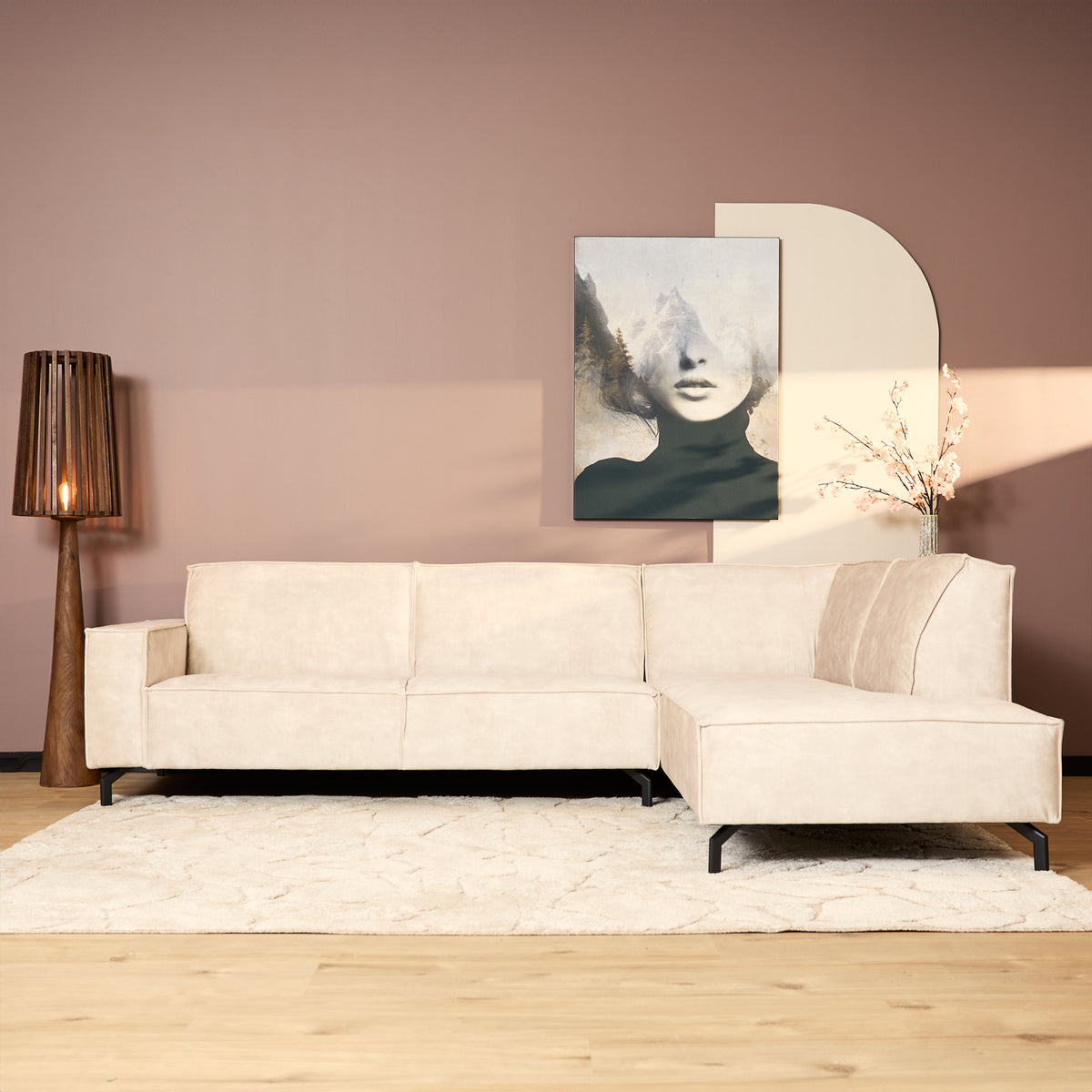 Ecksofa – Velvet Bezug, Beige Farbe, Rechts Divan - Floris | Starfurn